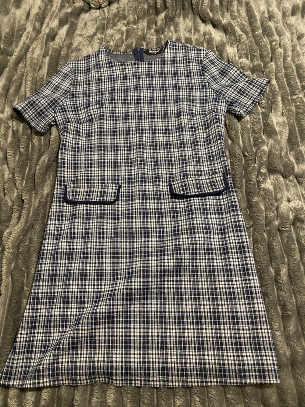 Allegra K Navy and White Plaid Zip-Back Shift Dress